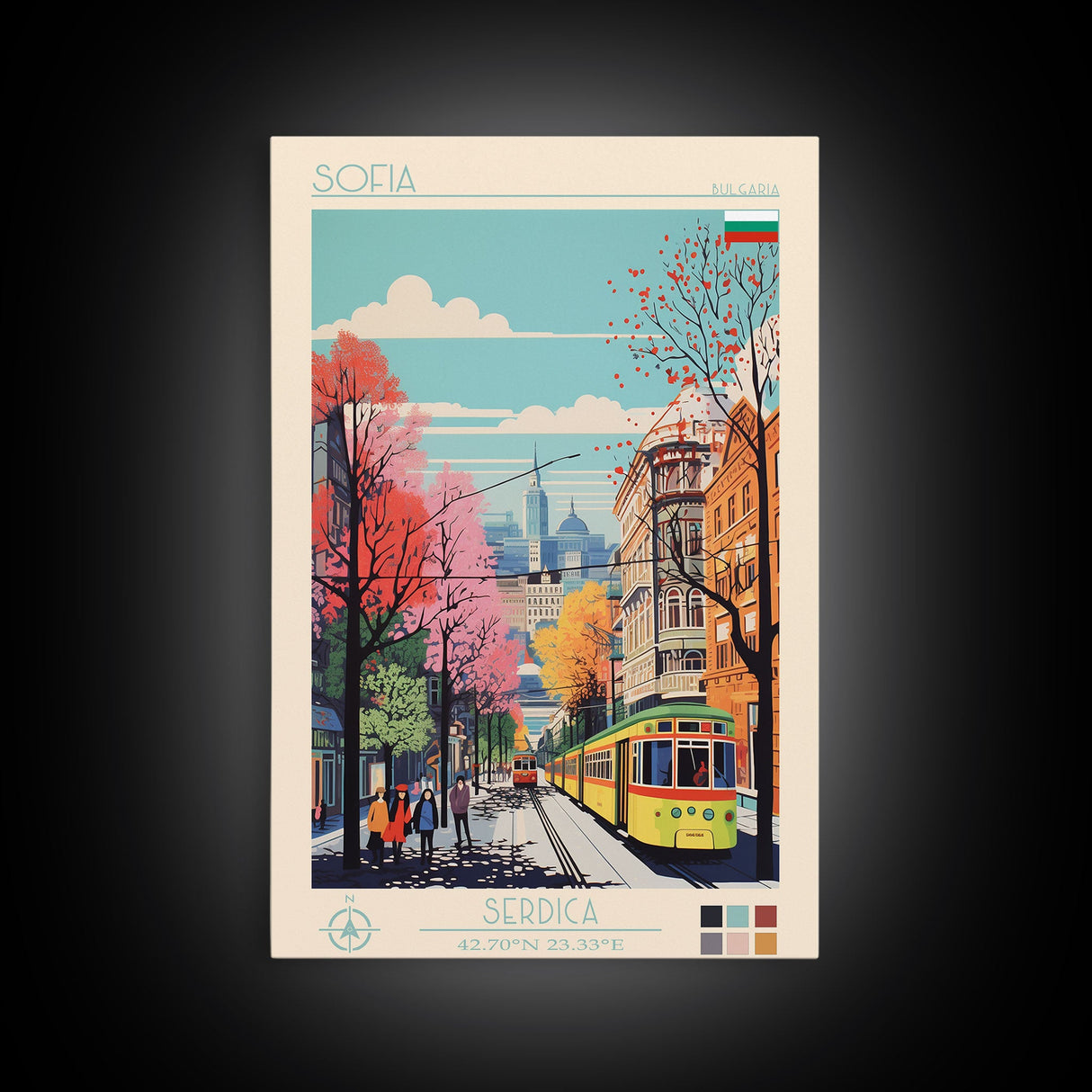 Sofia Bulgaria Travel Poster Framed Canvas Print, Midcentury Modern Art, Pop Art Wall Decor, Home Decor, Vacation Gift