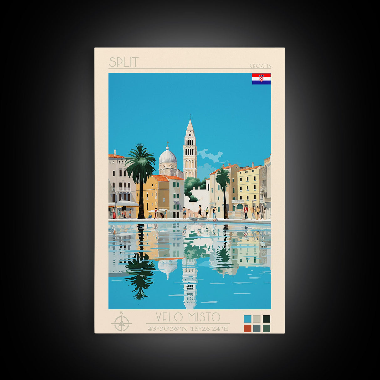 Split Croatia Travel Poster Framed Canvas Print, Midcentury Modern Art, Pop Art Wall Decor, Home Decor, Bedroom Art