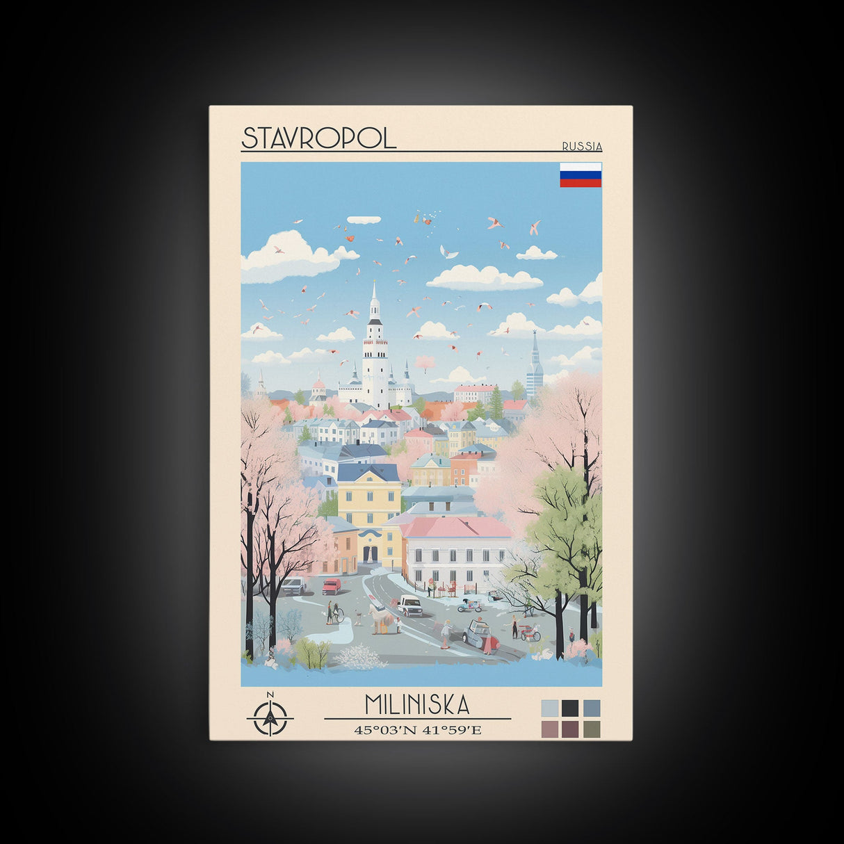 Stavropol Russia Travel Poster Framed Canvas Print, Midcentury Modern Art, Pop Art Wall Decor, Living Room Art, Vacation Gift