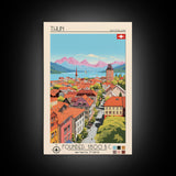 Thun Switzerland Travel Poster Framed Canvas Print, Midcentury Modern Art, Pop Art Wall Decor, Living Room Art, Scenic Wall Art