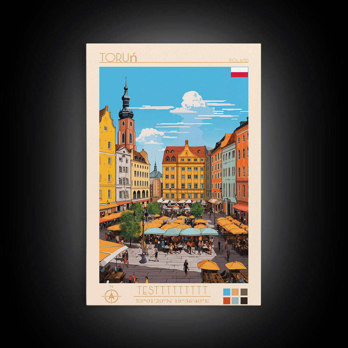 Toruń Poland Travel Poster Framed Canvas Print, Midcentury Modern Art, Pop Art Wall Decor, Living Room Art, Vacation Gift