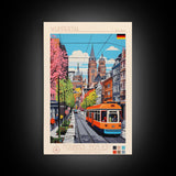 Wuppertal Germany Travel Poster Framed Canvas Print, Midcentury Modern Art, Pop Art Wall Decor, Living Room Art, Vacation Gift