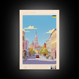 Zhytomyr Ukraine Travel Poster Framed Canvas Print, Midcentury Modern Art, Pop Art Wall Decor, Living Room Art, Home Decoration