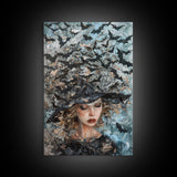 Witch in Bat Swarm - Spooky Halloween Wall Art - Creepy Home Decor - Witch and Bats Painting - Perfect Halloween Decoration