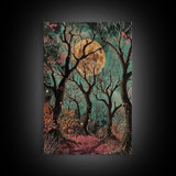 Witchy Woodland Path Framed Canvas Print, Halloween Enchanted Forest Art, Spooky, Haunted Path Decor, Mystical Artwork, Framed Canvas Print