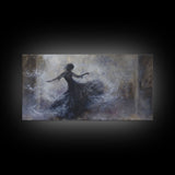 Ballerina Dancing In The Fog, Framed Canvas Print, Halloween Decor, Macabre Dark Academia Wall Art