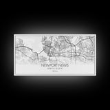 Newport News City Map, Virginia Art, Map Print, Minimalist Wall Art, Wall Art, Canvas Art, Panoramic Wall Art, Friend Gift, Office Wall Art