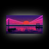 Outrun Style Abstract Wall Art | Framed Canvas Print | Framed Art | Unique Wall Decor | Centerpiece Art | Large Art | Synthwave Retro Art