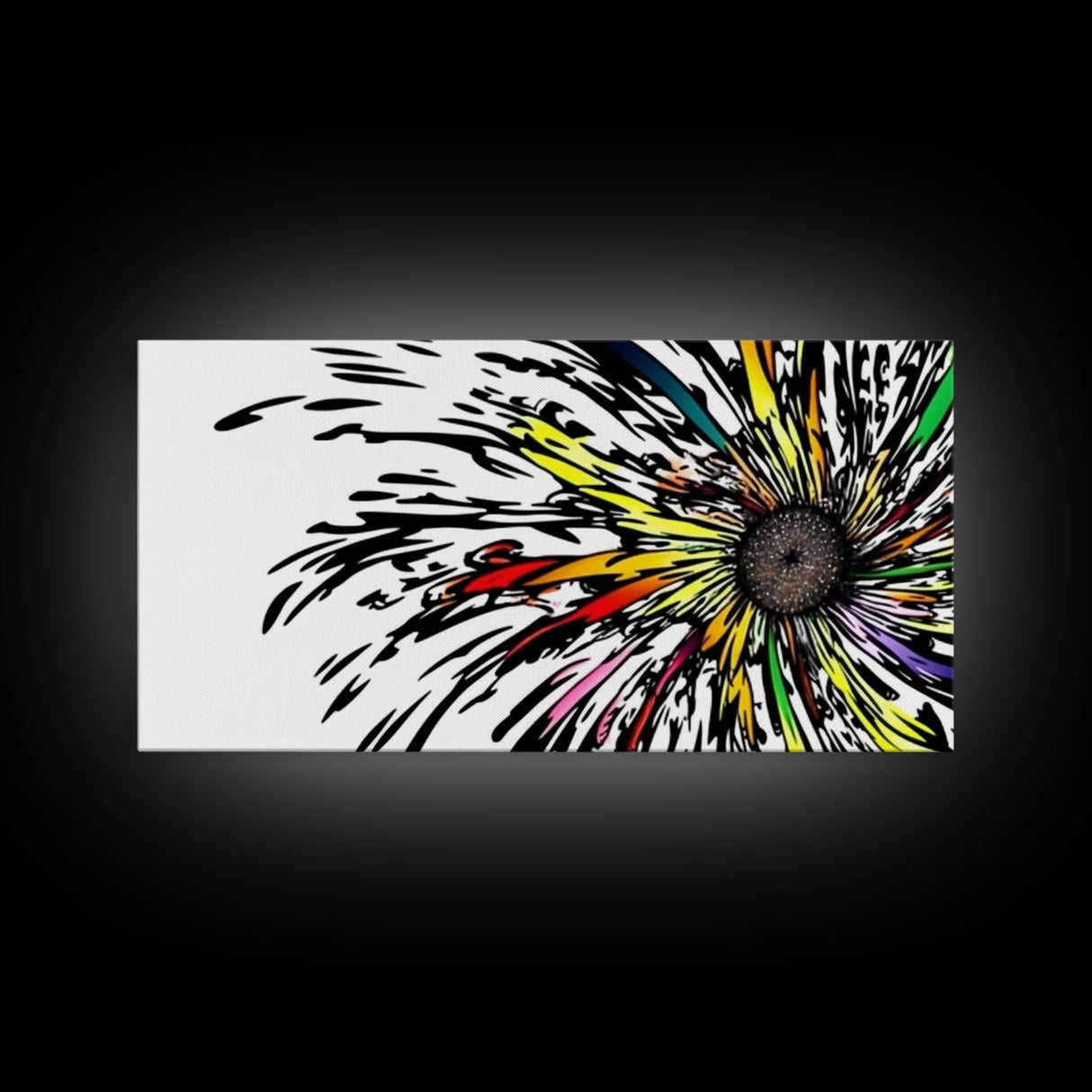 Abstract Flower Art - Exploding Flower - Rainbow Flower Painting / Canvas Print - Framed Wall Art - Unique Minimalist / Expressionist Art