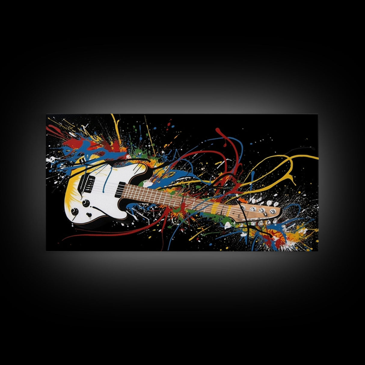 Jackson Pollock Graffiti Guitar Wall Art - Framed Canvas Print - Abstract Painting - Framed Wall Art - Colorful Retro Style Art