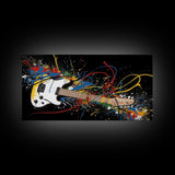 Jackson Pollock Graffiti Guitar Wall Art - Framed Canvas Print - Abstract Painting - Framed Wall Art - Colorful Retro Style Art