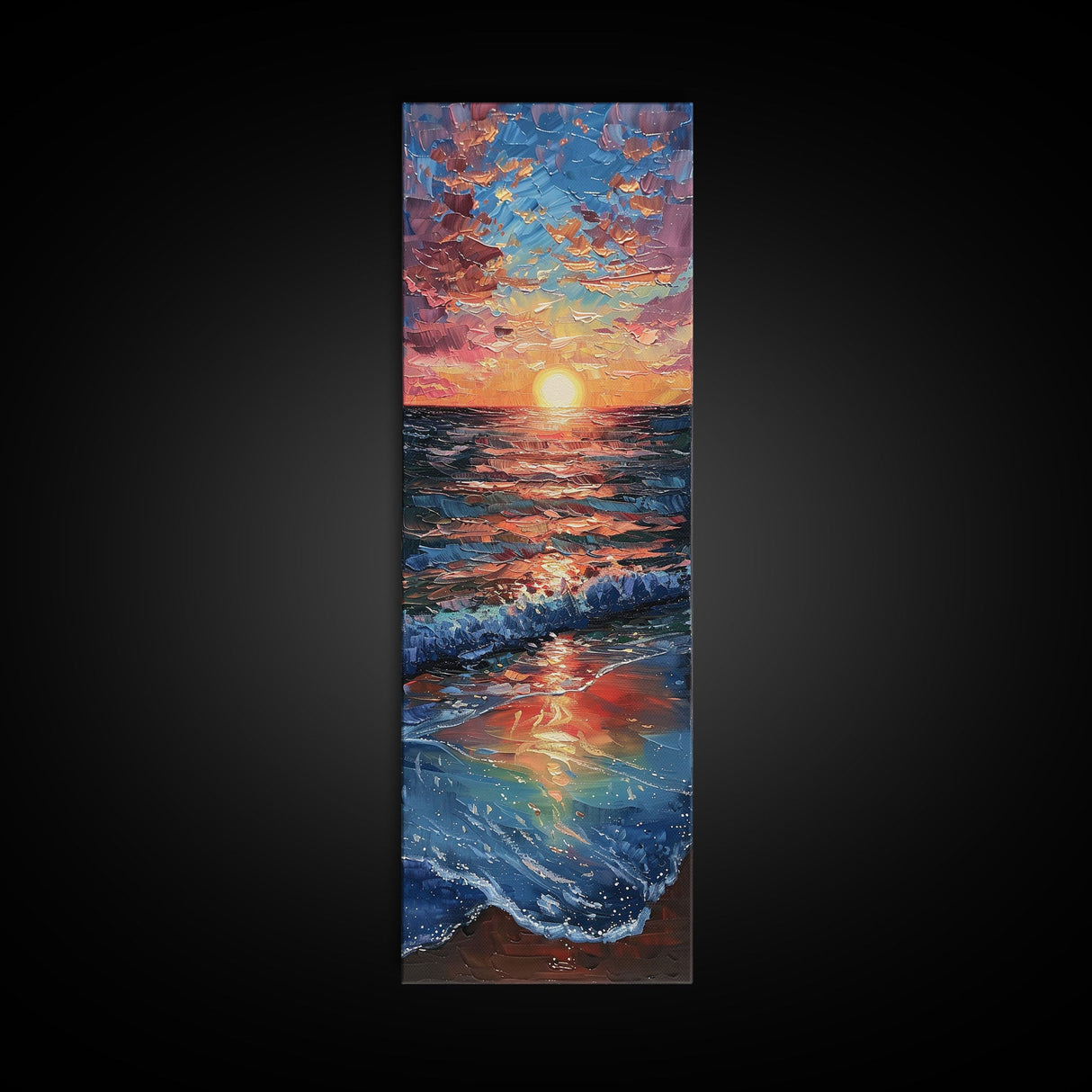 Ocean Sunset Canvas Print - Framed Canvas Print, Skinny Tall Art, Coastal Landscape Wall Art, Living Room Decor, Sunset Painting for Home