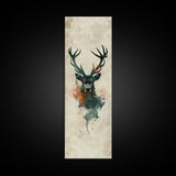 Stag Silhouette Japanese Style Tall Wall Art Skinny Framed Canvas Print Abstract Background