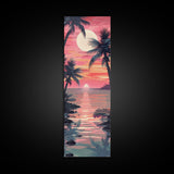 Serene Sunset With Palm Trees And Tranquil Ocean Reflection Ukiyo-e Wood Block Tall Skinny Art Framed Canvas Print