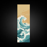 Majestic Ocean Wave In A Minimalist Style – Framed Canvas Print With Skinny Art And Tall Art Featuring Ukiyo-E Art And Japanese Style Art