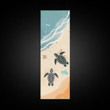 Sea Turtles On Japanese Beach Canvas Print, Ukiyo-e Woodblock Style, Framed Canvas Print, Tall Skinny Japanese Wall Art, Ready To Hang