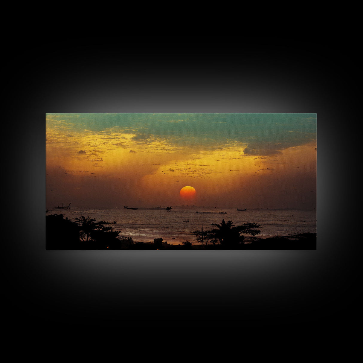 Canvas Print, Tropical sunset over the ocean, beach art, island life, living room wall art, guest room wall art