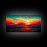 Beautiful sunset canvas print, canvas art, ink painting style, abstract sunset wall art, cool wall art