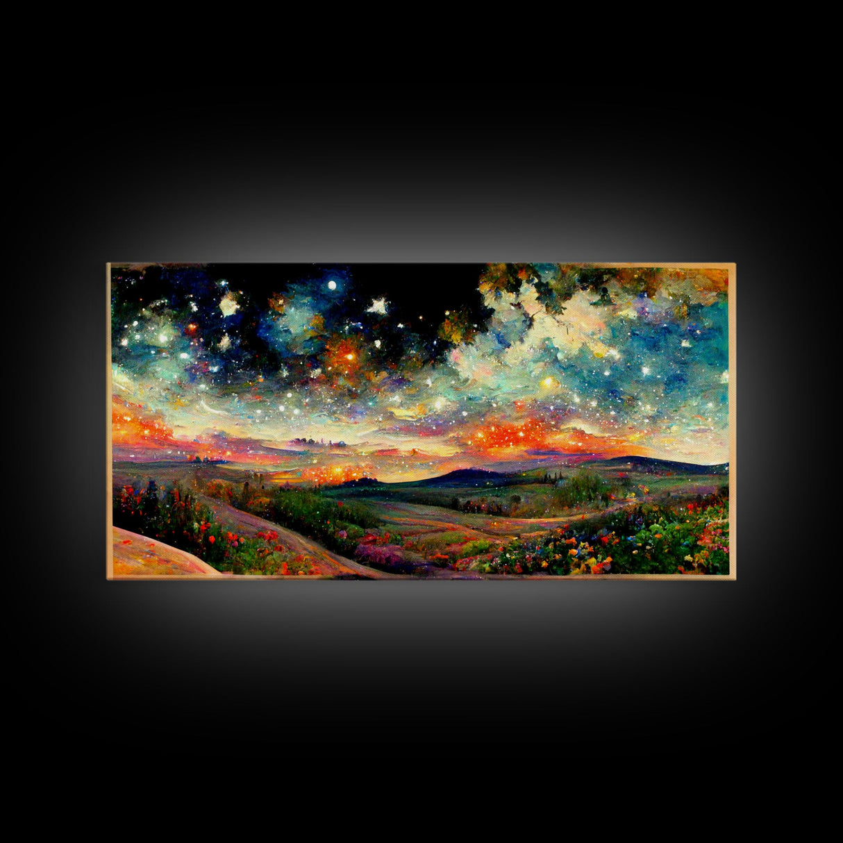 Night Starry Sky Landscape On Canvas Print Colorful Night Sky Painting Nature Painting Living Room Wall Art Spiritual Starry Painting