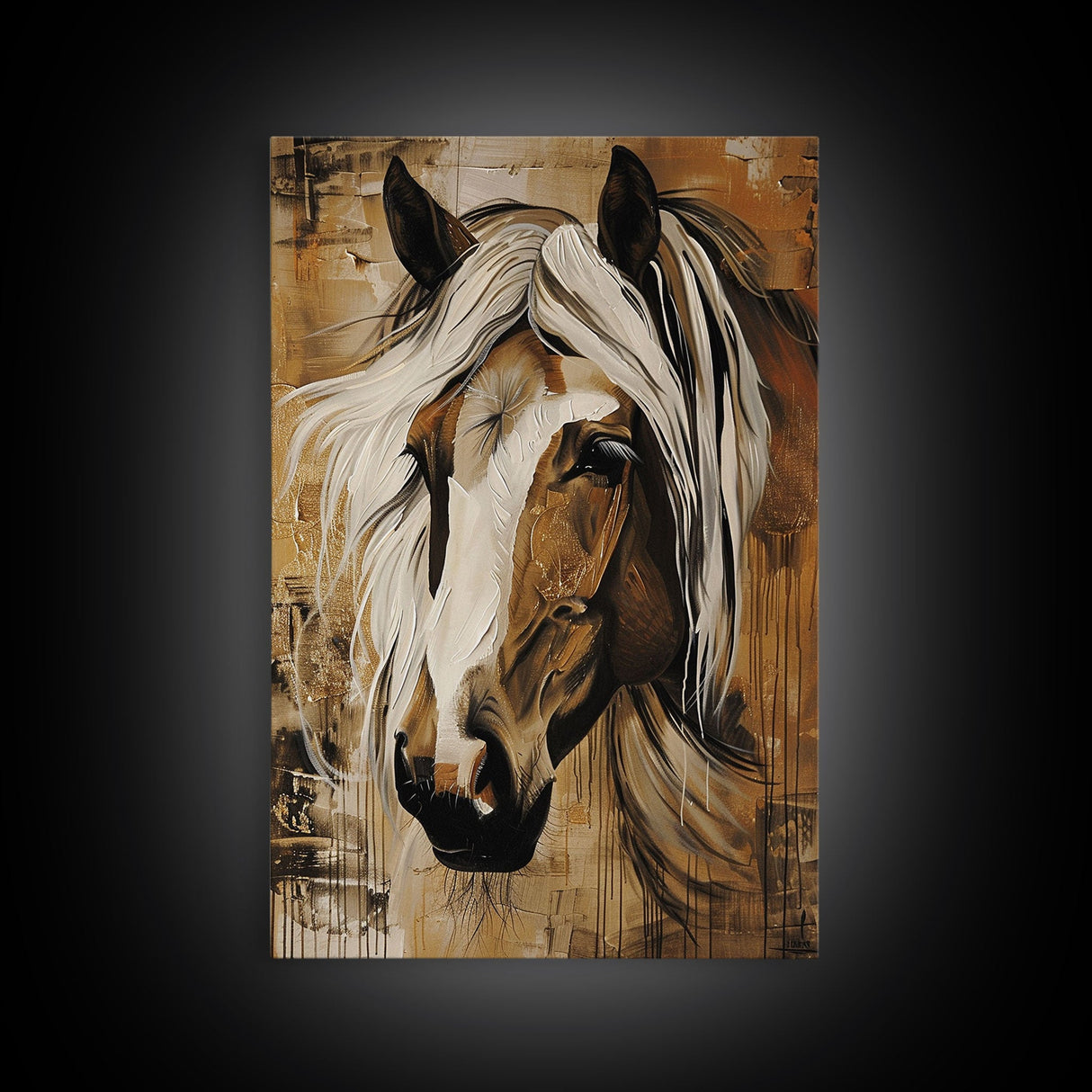 Majestic Horse Portrait in Earthy Tones - Framed Canvas Print, Rustic Animal Art, Living Room Wall Decor, Horse Art for Bedroom