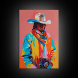 Modern Cowboy with Scarf and Hat - Framed Canvas Print, Vibrant Western Art, Contemporary Cowboy Wall Art for Home Decor