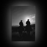 Silhouetted Cowboys on Horseback Riding into the Sunset for Western Wall Art, Canvas Prints, Home Decor, Living Room Art, Bedroom Art