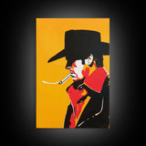 Mysterious Cowboy Smoking Cigarette - Framed Canvas Print, Western Pop Art, Bold Wall Art for Living Room or Bar