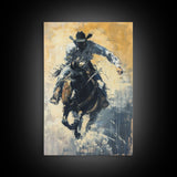 Western Cowboy Riding a Bucking Horse - Framed Canvas Print, Cowboy Wall Art, Rustic Decor, Living Room and Bedroom Art Print