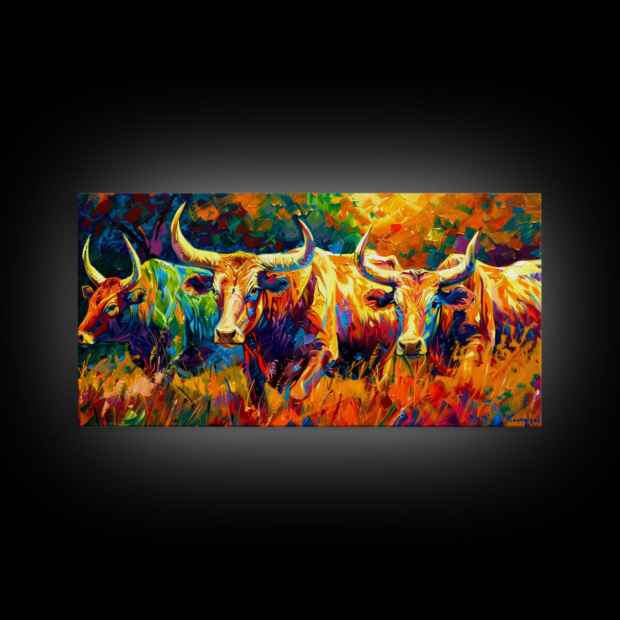 Vibrant Cattle in Abstract Art Style, Perfect for Living Room Art, Framed Canvas Print, Bedroom Decor, Home Decoration, Farmhouse Decor