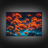 Gold fish art, Aquarium canvas print, framed ocean wall art, school of koi