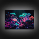 Coral Reef art, synthwave aesthetic ocean art, framed canvas art, framed wall art canvas print