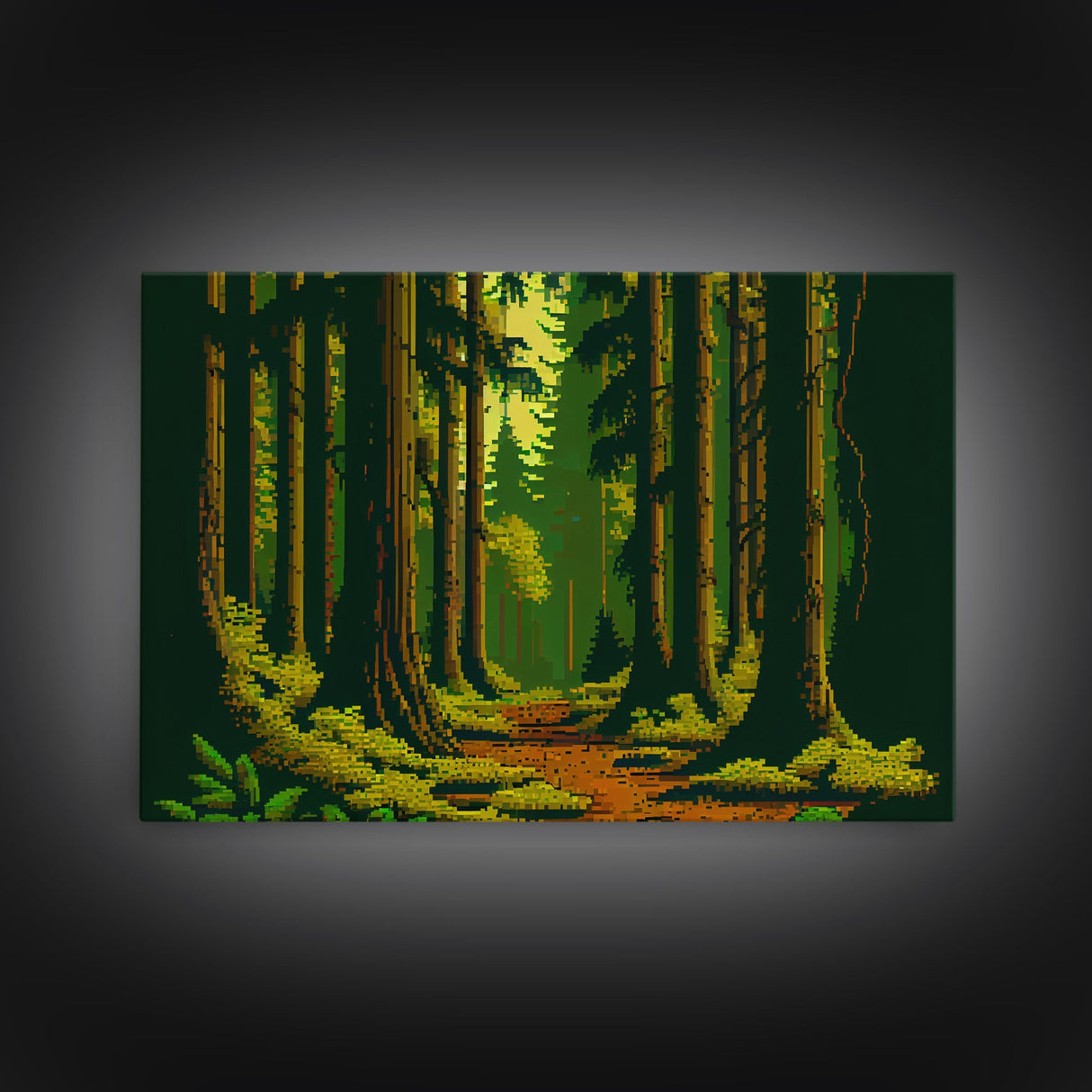 Among The Tall Trees, Beautiful forest 8 bit pixel art, framed canvas print, game room art