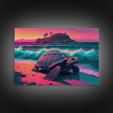 Sea Turtle On Seashore Beach Ocean Sea Sunset Blue Pink Fine Art Print, Wall Art Print, Wall Poster, Wall Decor