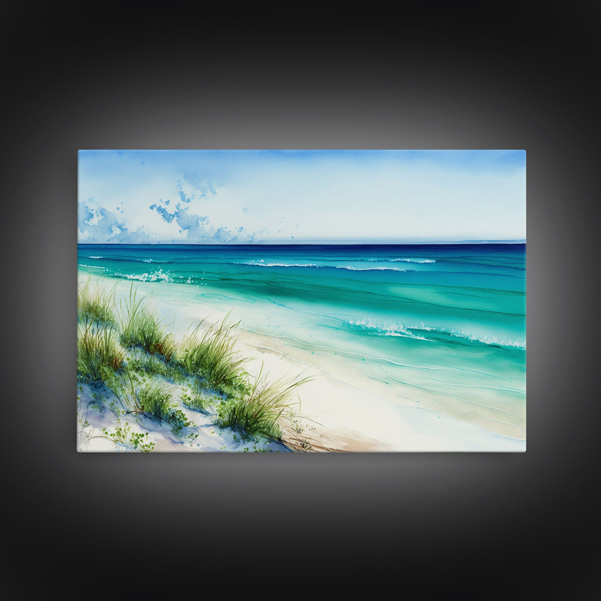 Canvas Print, Painting of Emerald Green Waves, Framed Canvas Art, whimsical ocean art, framed wall art