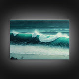 The Monsoon | Beach Art | Framed Canvas Print | Emerald Green Waves | Boho Style Minimalist Painting | Framed Wall Decor Wall Art