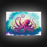 Octopus Art, Animal Prints, Framed Canvas Print, Ocean Themed Wall Art