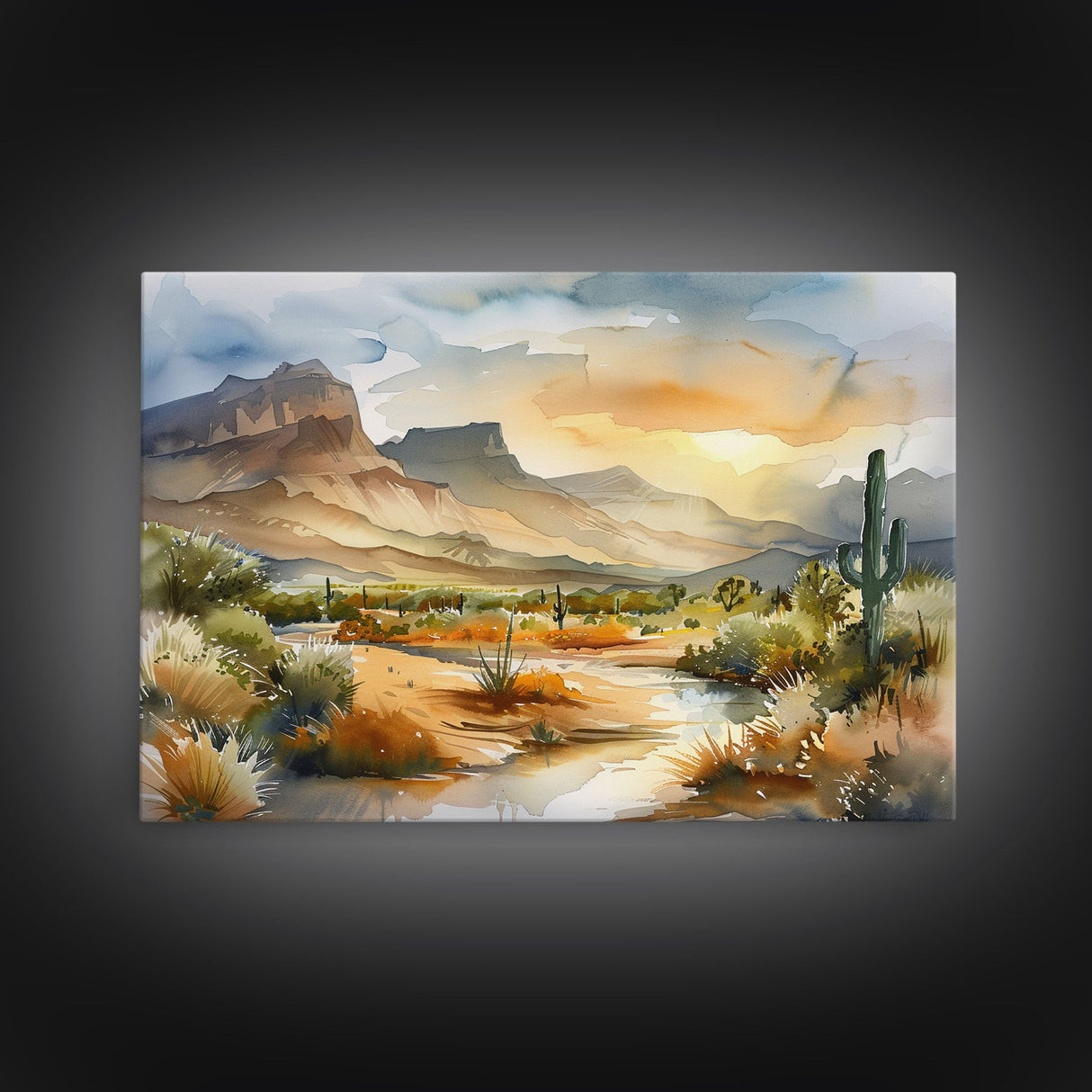 Beautiful Arizona Watercolor Landscape Painting Print, Wood Framed Art, Gift for him, painting, Prints, Abstract Wall Art