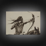 Native American Photo Art, Framed Canvas Print, Bow & Arrow Wall Art, Wild West Decor, Western Art, Country Rustic Wall Art, Metal Art