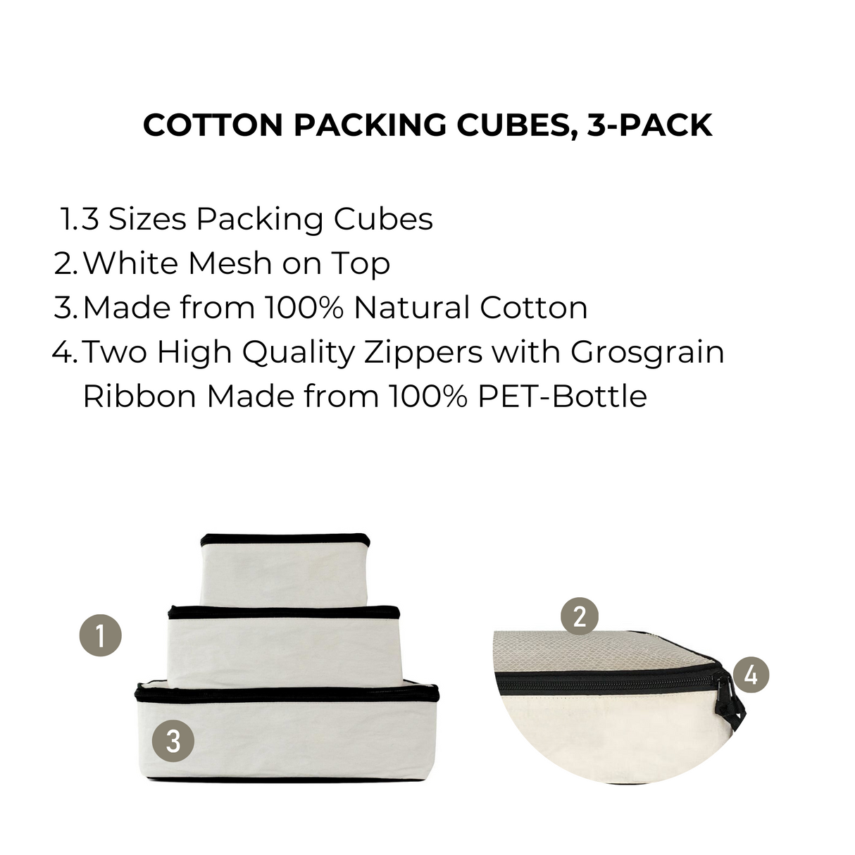 Cotton Packing Cubes, 3-pack Cream