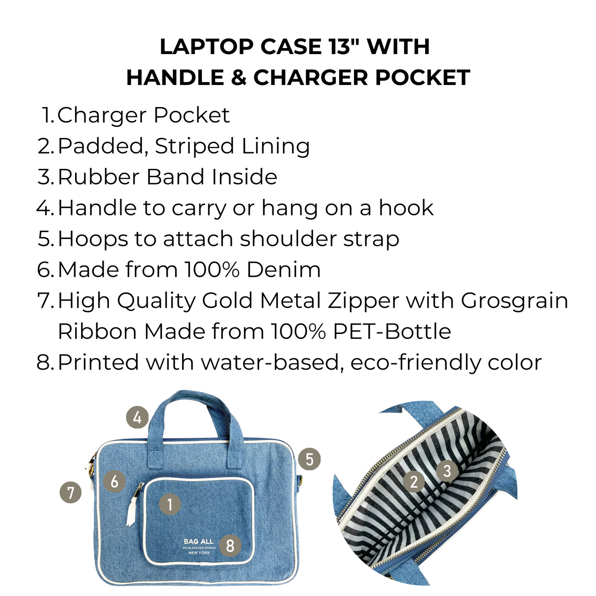 Laptop Case 13", Handle & Charger Pocket, Denim