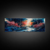 Panoramic Framed Canvas Print - Watercolor Forest and River Landscape, Perfect for Living Room, Bedroom, Home Office