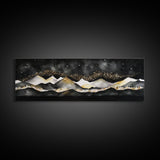 Black & Gold Mountain Landscape Painting, Framed Canvas Print, Panoramic Art, Extra Wide Art, Center Piece Decor, Above Fireplace or Sofa