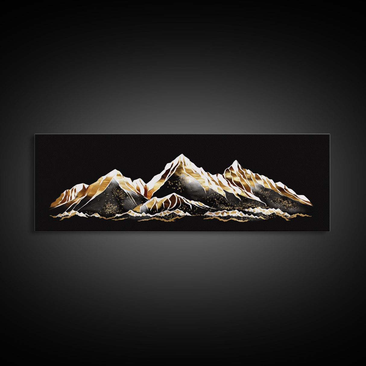 Black & Gold Mountain Landscape Painting, Framed Canvas Print, Panoramic Art, Extra Wide Art, Center Piece Decor, 24 x 72 Art, Huge Art