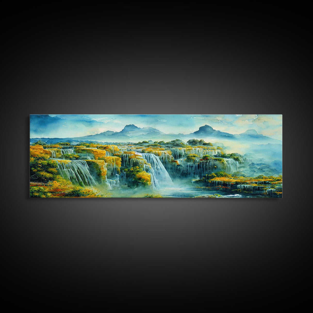 Iguazu Falls of Argentina and Brazil, Framed Canvas Art, Original Waterfall Painting PRINT, Panoramic Extra Large Office Wall Art