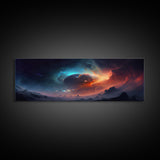 Beautiful Science Fiction Wall Art, Synthwave Style Scifi Art, Framed Canvas Print, Panoramic Alien Worlds and Star Filled Night Sky