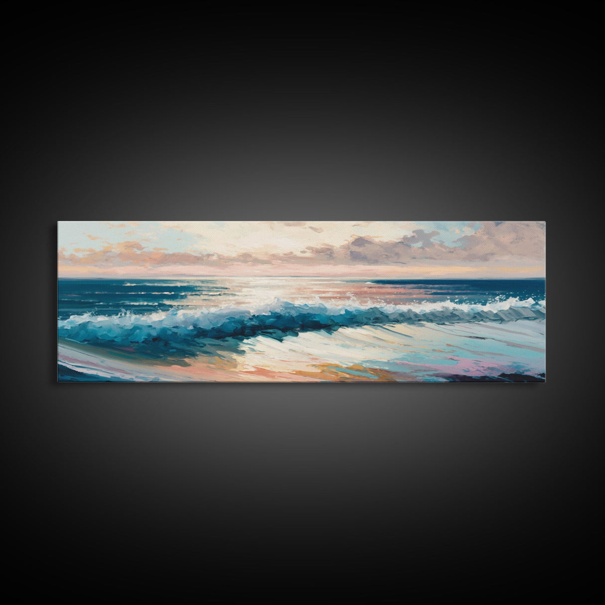 Panoramic Ocean Beach canvas prints Sea landscape Nautical photo Coastal canvas print Sea wave canvas Extra large wall art  Ready to hang