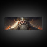 Panoramic Portrait of Odin, Norse Mythology Painting, Framed Wall Art, Man Cave Decor