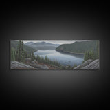 Lake Landscape Wall Art Print, Trees, Mountain, Reflection, Colored Pencil Large Canvas Art Print, Panoramic, Wall Art, Canvas Print