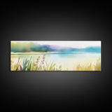 Abstract Nature Wall Art Print, Wildflowers, Lake, River,  Watercolor Art, Large Canvas Art Print, Panoramic, Wall Art, Canvas Print