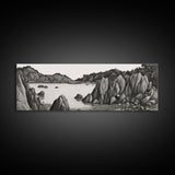 Pencil Sketch River Wall Art Print, Nature, Water, Black And White, Wall Decor, Large Canvas Art Print, Panoramic, Wall Art, Canvas Print